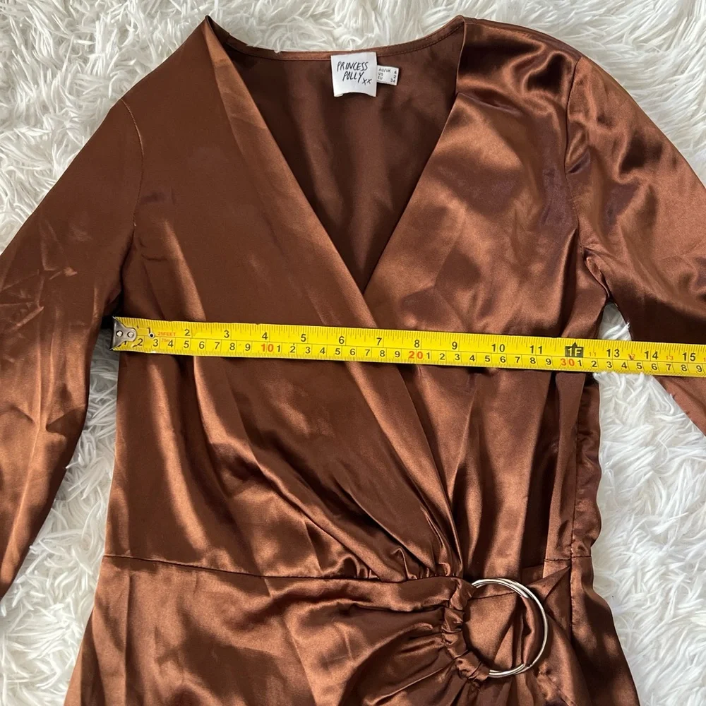 Satin Wrap Romper in Chocolate Brown - Picture 3 of 5
